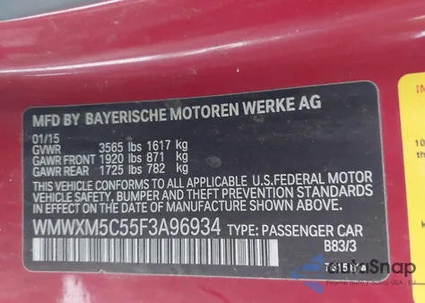 2015 Mini Hardtop Cooper z USA, uszkodzony, nr VIN WMWXM5C55F3A96934